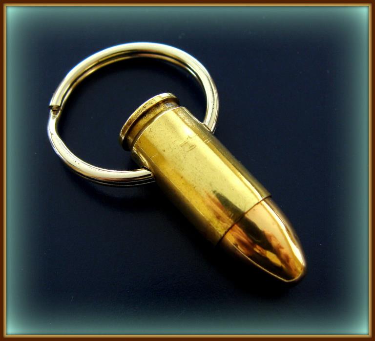 9mm Luger BRASS BULLET Jewelry Keychain - REAL Bullet Jewelry - Powder removed