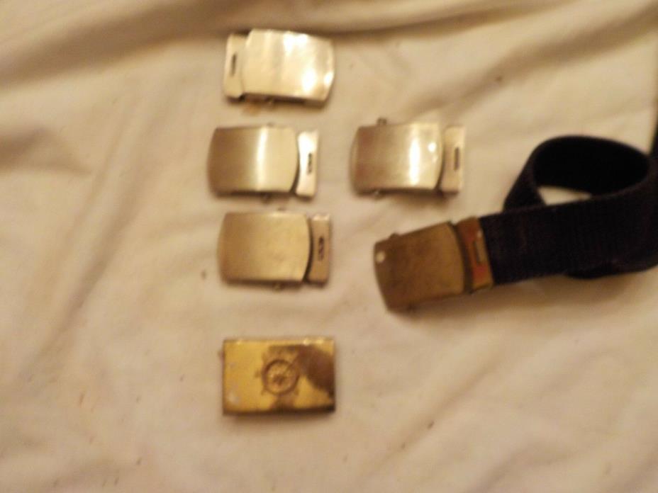 LOT OF ASSORTED MILITARY BELT BUCKLES AND  ONE BELT