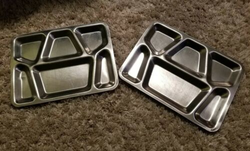 Vintage Pair 1951 Stainless Steel Metal US Military Mess Hall Divided Food Tray