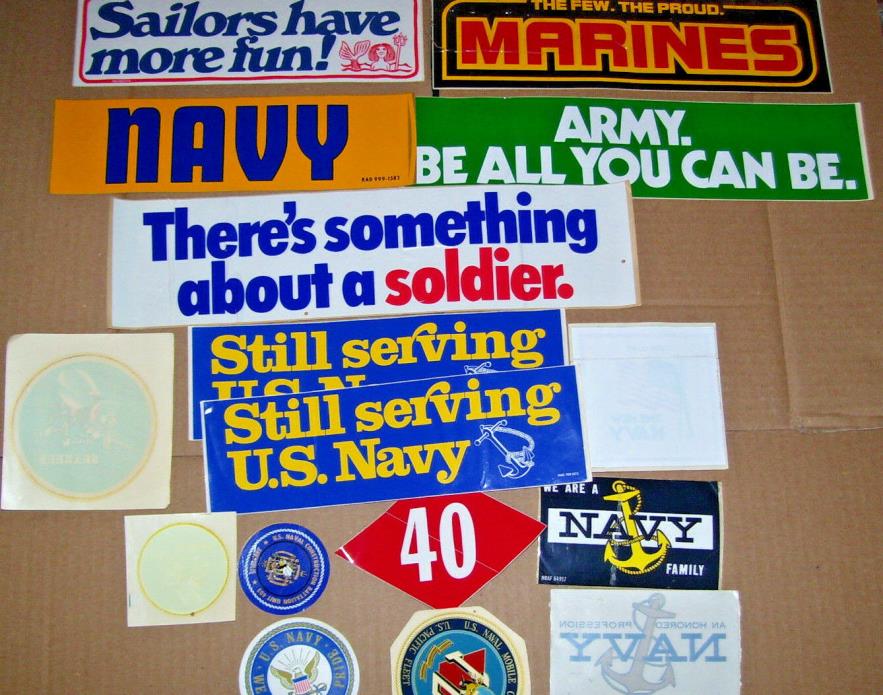 Lot of 16 Vintage Military Navy Marines Army Bumper Stickers Decals Seabees