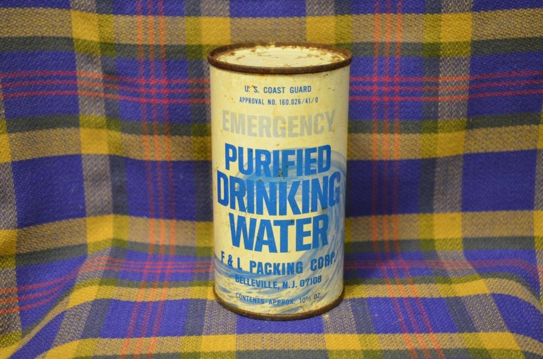 Vintage US Coast Guard EMERGENCY PURIED Drinking Water-F&L Packing Corp Steel Ca