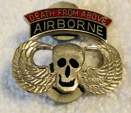 AIRBORNE DEATH FROM ABOVE HAT PIN SKULL WING US ARMY MARINES NAVY AIR FORCE