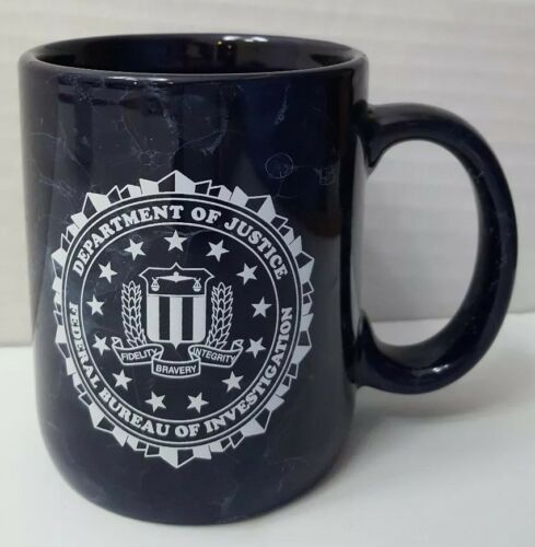 FBI Coffee Mug Cup Heraldry of FBI Seal Blue Department of Justice HTF 12 oz.
