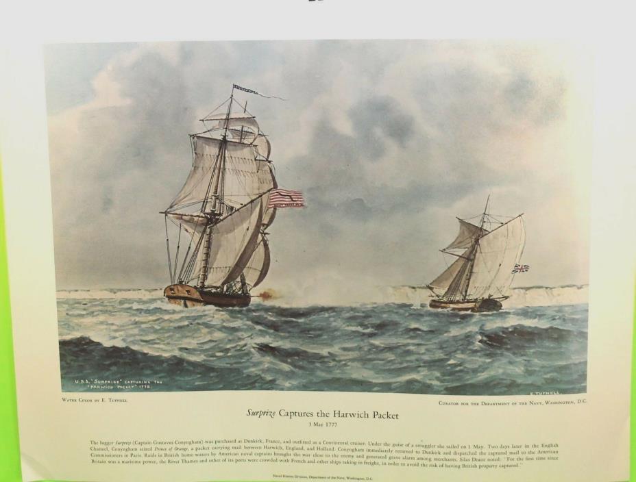 American Revolution Era US Navy Art Print of Sea Battle Artist E.Tufnell Look!