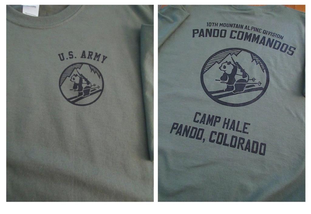 10TH MOUNTAIN Alpine PANDA COMMANDOS Camp Hale T-Shirt LARGE Army