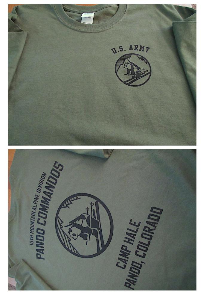 10TH MOUNTAIN Alpine PANDA COMMANDOS Camp Hale T-Shirt XXL Army