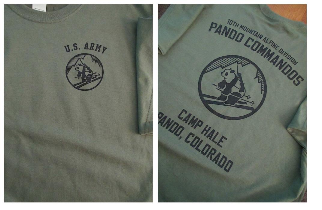 10TH MOUNTAIN Alpine PANDA COMMANDOS Camp Hale T-Shirt XL Army