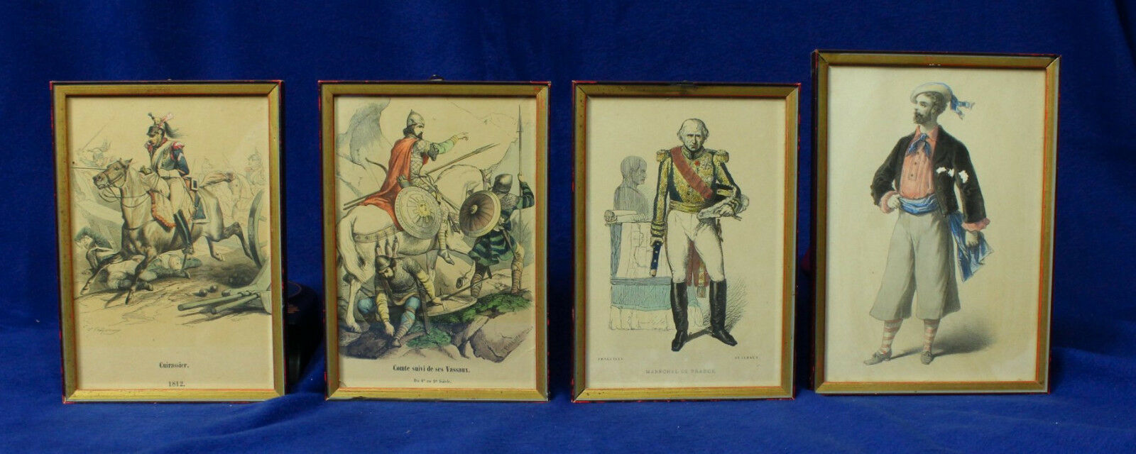Historic Prints French Military Uniforms (four) - Framed antiques (100 years+)