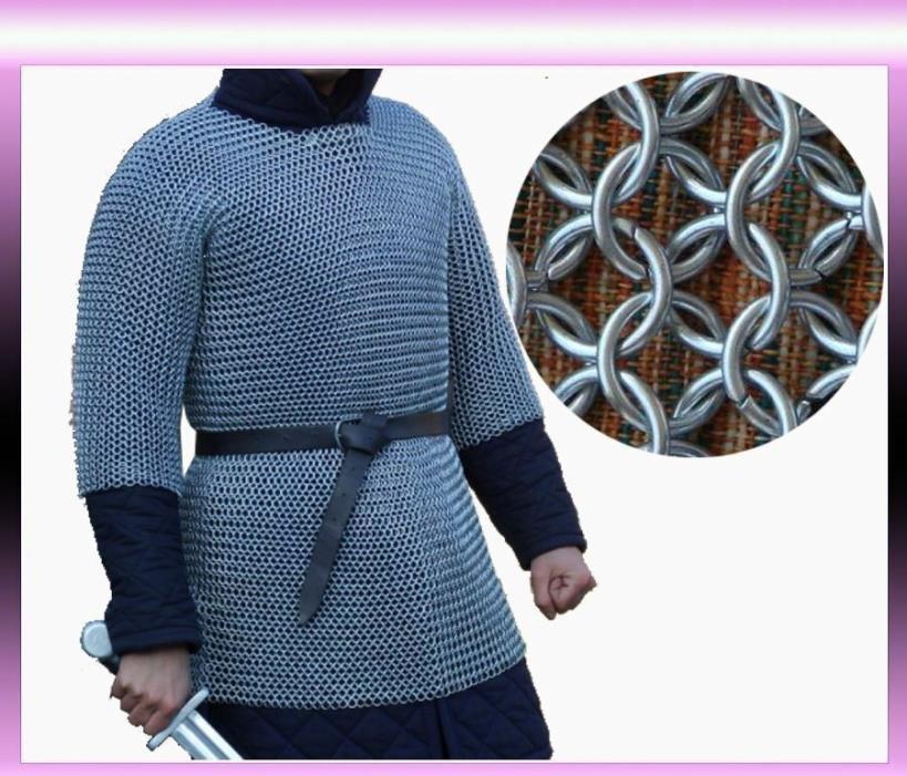 ALUMINIUM CHAIN MAIL SHIRT BUTTED HAUBERGEON VIKING VINTAGE MEDIEVAL ARMOR NK