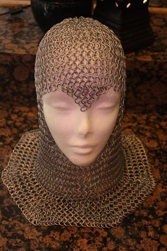 Ms Hood Butted chainmail coif Round neck Medieval Armor Antique costume Theater