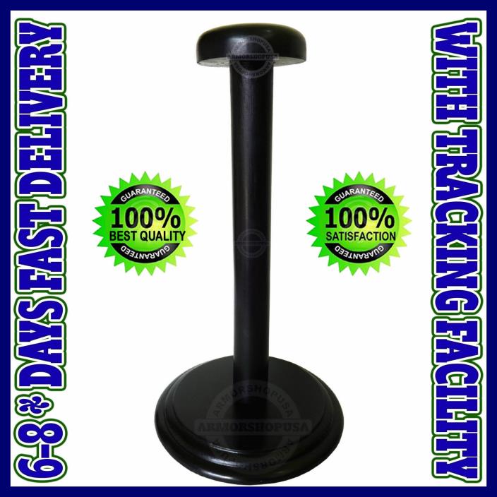 Wooden Helmet Stand Display Stand for Medieval Helmets - Foldable Black Stand