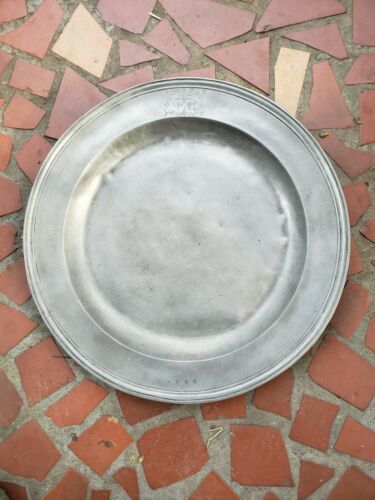Large 17th C Colonial Antique Pewter Charger 18 1/4