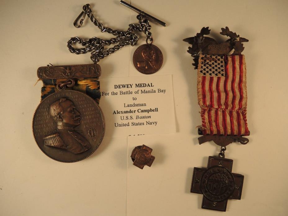 Dewey medal group to Campbell Spanish American war veterans medal #82882 lapel p