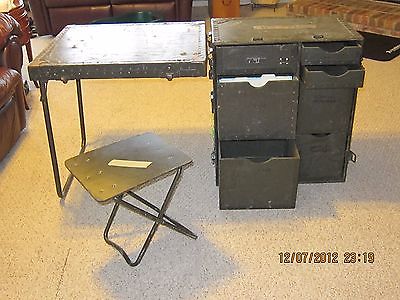 Used US Military M1952 Wooden Field Desk w/one stool Army Navy USMC Surplus