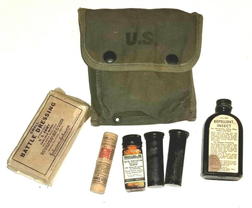 US Issue 1944 Dated Jungle First Aid Kit and Medical Items Iodine Pill Vials too