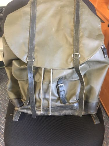 Swiss Army Military Backpack Waterproof Leather Canvas Rucksack Vintage