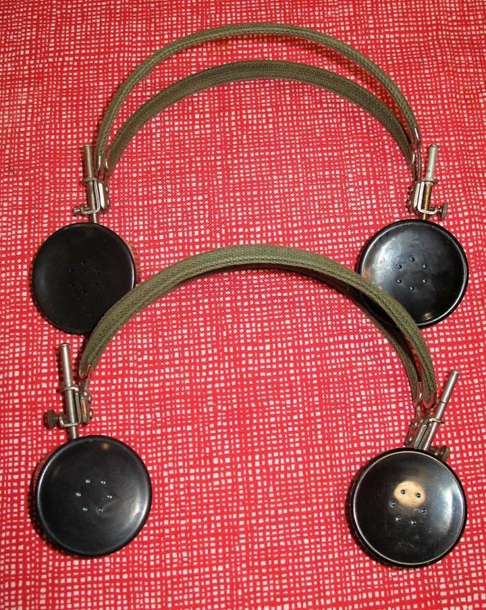 (2) Vintage Military Headset Headphones HS-16A TV-7 TV-7D Tube Tester Noise Test