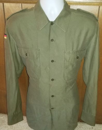 VTG 80'S GERMAN MILITARY SURPLUS BUTTON FRONT SHIRT MEDIUM FEUCHTER RINGELAI