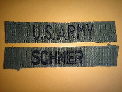 2 Vietnam War Subdued Patches: U.S. ARMY Pocket Tape + SCHMER Name Tape