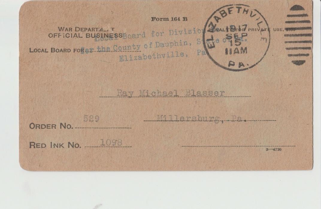 Military Ephemera  Military Draft Notice Selective Service Notice WW I 1917