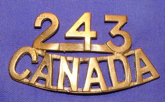 243rd Battalion CEF Brass Shoulder Title Saskatchewan
