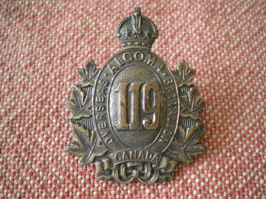 WW1 CEF 119th Algoma Canadian Infantry Battalion Cap Badge
