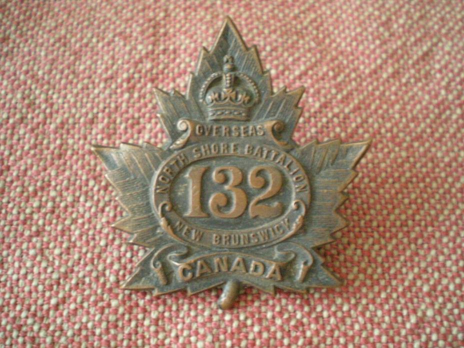 WW1 CEF 132nd North Shore Canadian Infantry Battalion Cap Badge by Inglis