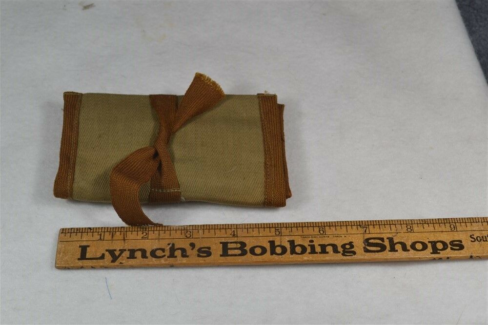 antique sewing kit roll up military WWI buttons thread hooks original vg