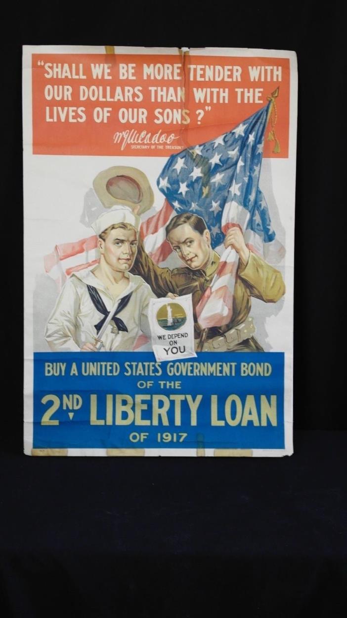 Original WWI 2nd Liberty Loan of 1917 Edwards & Deutsch Litho Co Chicago Poster