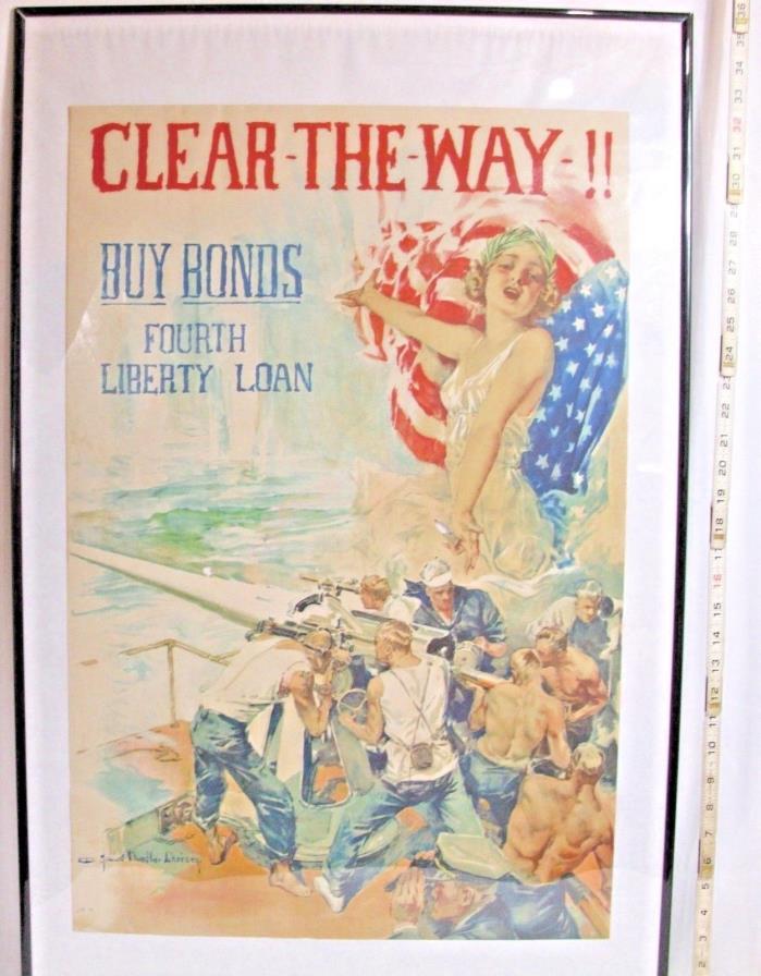 CLEAR THE WAY WWI BUY WAR BONDS 1918 HOWARD CHANDLER CHRISTY POSTER ORIGINAL