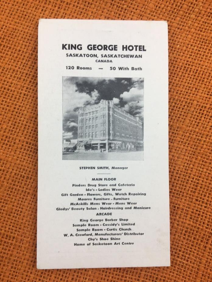 vintage SASKATOON SASK King George Hotel advertising BRIDGE CARD SCORE PAD note