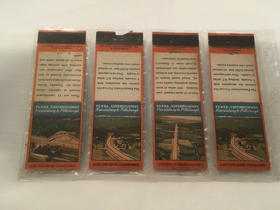 Pennsylvania Turnpike Matchbook COVERS, Set of  4, in plastic
