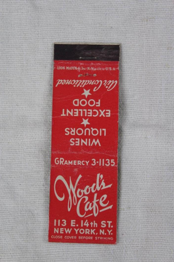 Vintage WOOD'S CAFE New York N.Y. Advertising Matchbook Cover