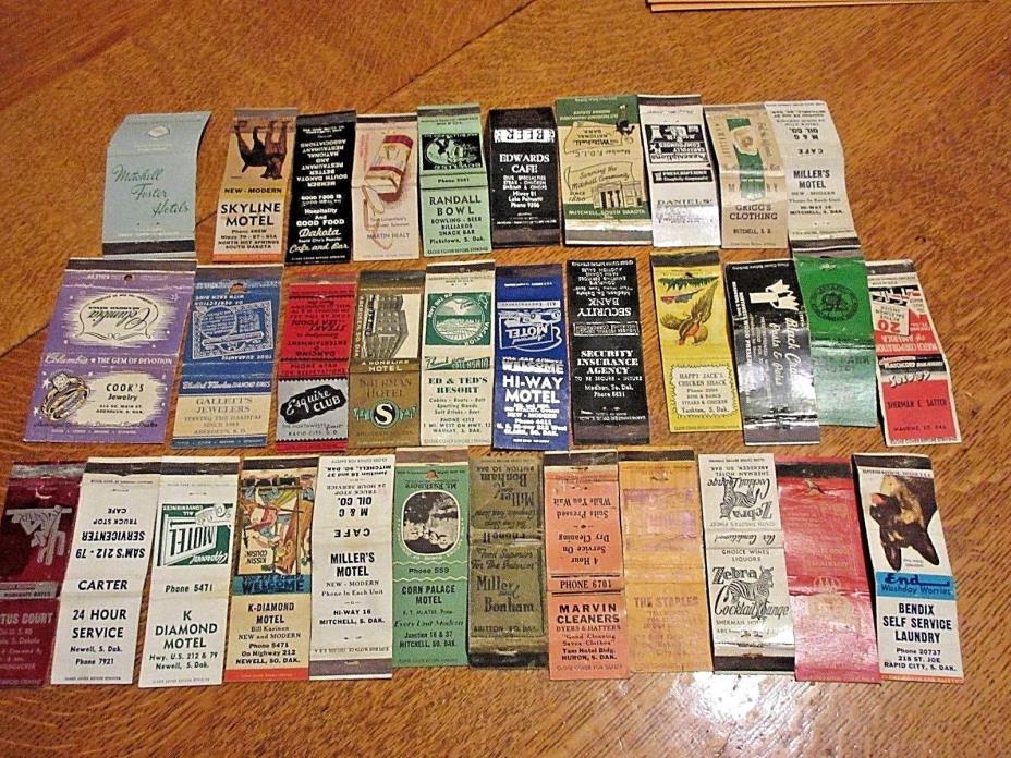 lot of 33 vintage South Dakota Matchbooks mostly smaller towns + Aberdeen