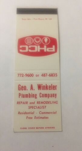 Vintage Matchbook Cover Matchcover Geo A Winkeler Plumbing Co