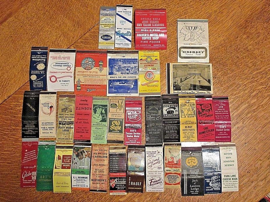 Lot of 34 diff vintage Wisconsin Mathcbook covers Oshkosh small towns bars etc