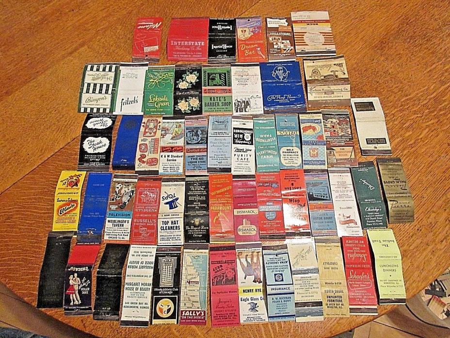 Lot of 53 diff Chicago & Illinois Matchbooks Dream Bar Binyon's Roller Skating