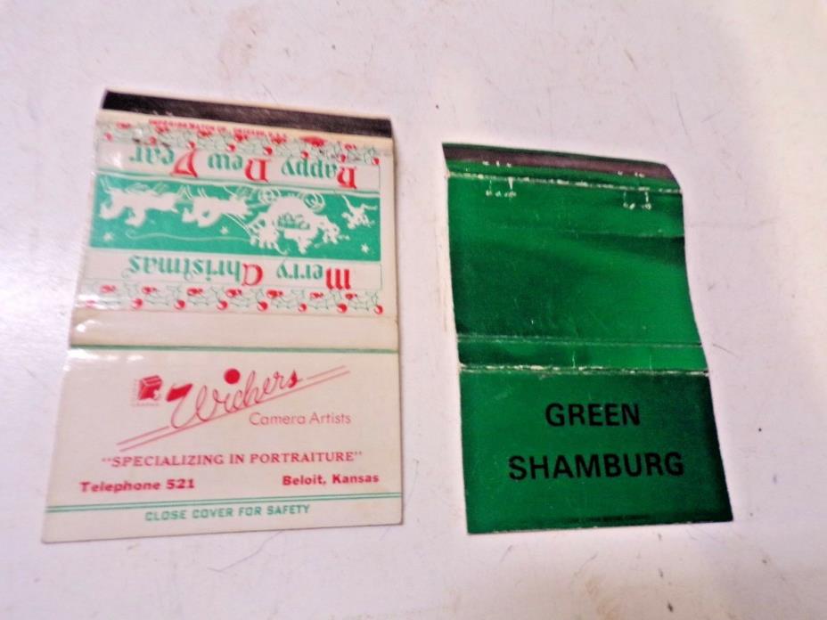 2 Old Green Shamburg & Wicher's Camera Artists   Beloit Kansas Matchbook Covers