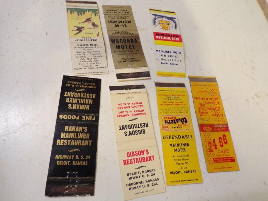 7 Old Gibson's Waconda Mainliner 24/66  Beloit Kansas Matchbook Covers