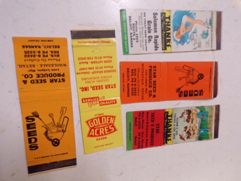 5 Old Star Seed & Solomon Rapids Grain Beloit Kansas Matchbook Covers