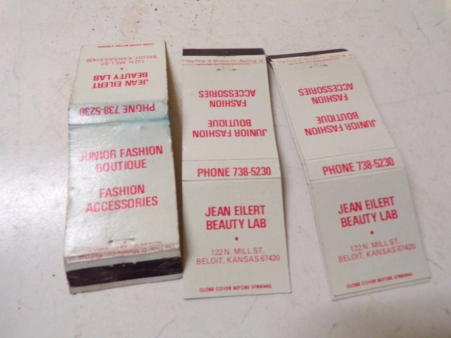 3 Old Jean Eilert Beauty Lab Beloit Kansas Matchbook Covers