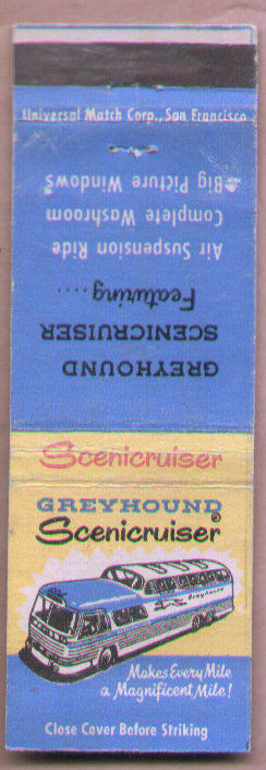 Vintage 1940-60 Matchbook Cover Greyhound Scenicruiser Bus