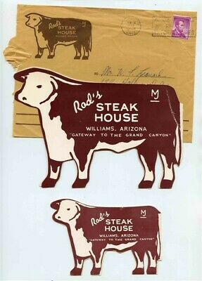 Rod's Steak House Menu & Wine List & Envelope STEER Shaped Williams Arizona