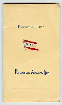 1961 Ship Passenger List Norwegian America Line - New York to Oslo, Copenhagen &