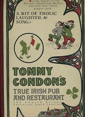 Tommy Condon's True Irish Pub Menus & Placemat Charleston South Carolina