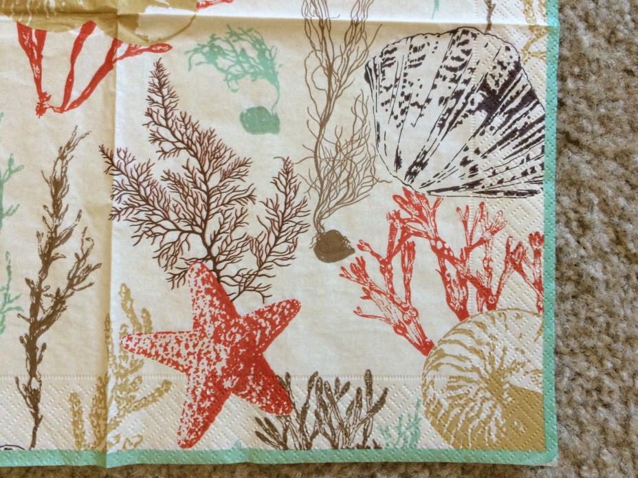 Two (2) New Napkins Ocean Nautical Starfish Coral for Decoupage, Paper Crafts