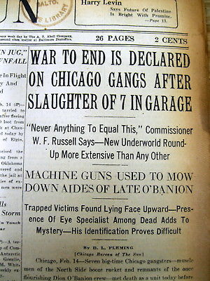 5 1929 newspapers ST VALENTINES DAY MASSACRE Capone gangsters kill 7 MORAN GANG