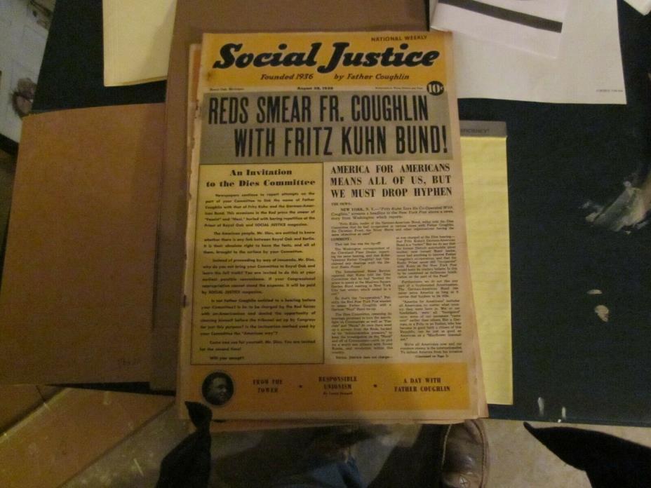 2 COPIES OF SOCIAL JUSTICE BY FATHER COUGHLIN 1939!