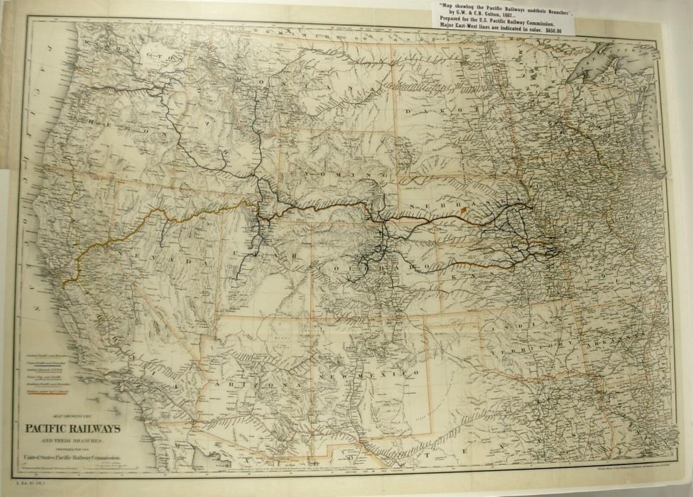 1887 COLTON MAP»Pacific Railways and Branches»Large~COLOR~High Detail<~FINE