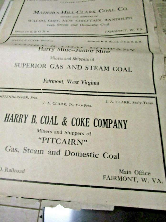 newspaper  page 1916 Clarksburg Fairmont West VA  Coal mining gas and steam